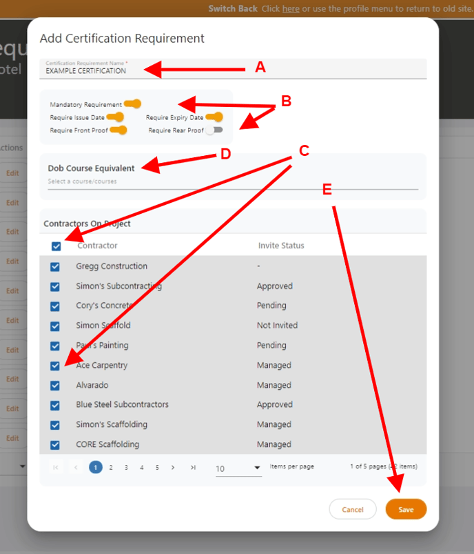 Projects - Cert settings 5